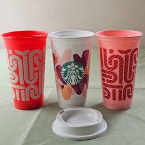 3 x 16oz Starbucks Reusable‎ Plastic Hot Cups Holiday & Valentine's Day 2020